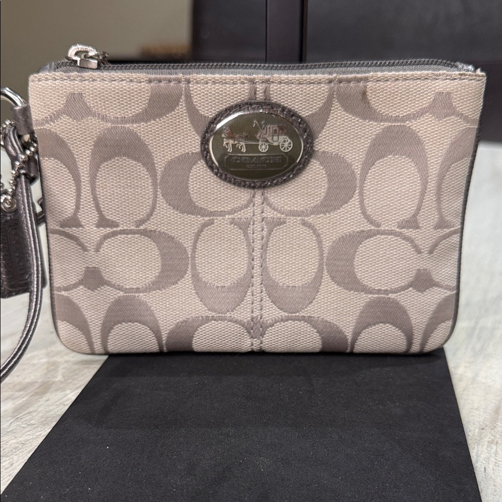 Coach Metallic Gray Signature Wristlet